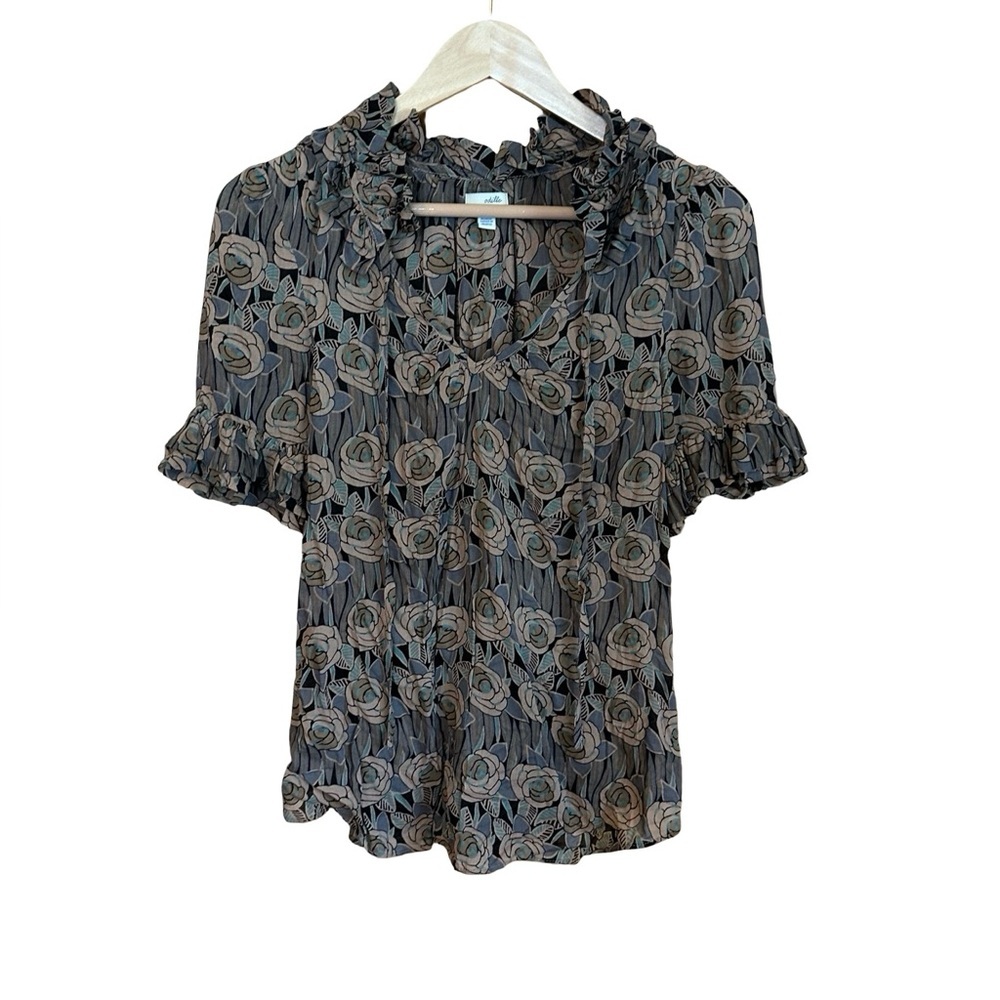 Anthropologie Odille Floral Short Sleeve Ruffle Blouse Sz 4 - Picture 2 of 9